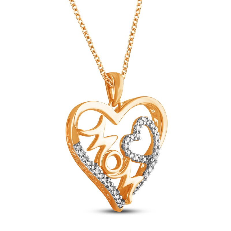 Diamond Mom Heart Necklace 1/6 ct tw 10K Yellow Gold 18"
