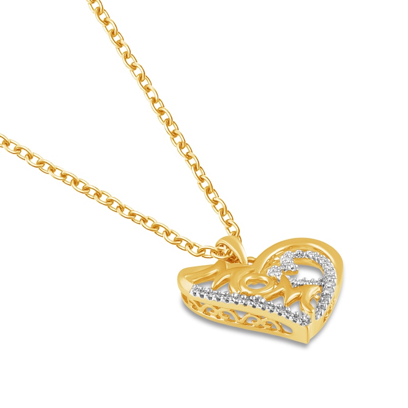 Diamond Mom Heart Necklace 1/6 ct tw 10K Yellow Gold 18"