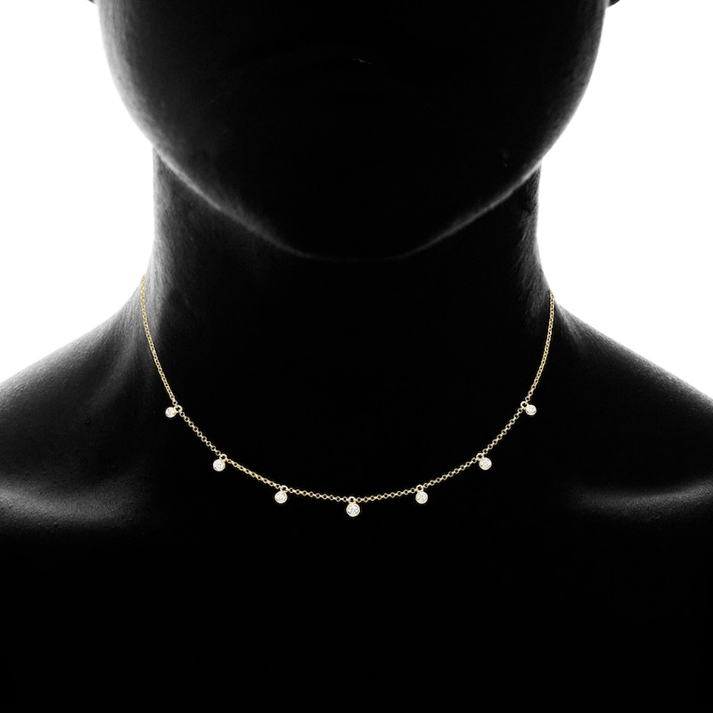 Diamond Choker Necklace 1/6 Carat tw 10K Yellow Gold 12"