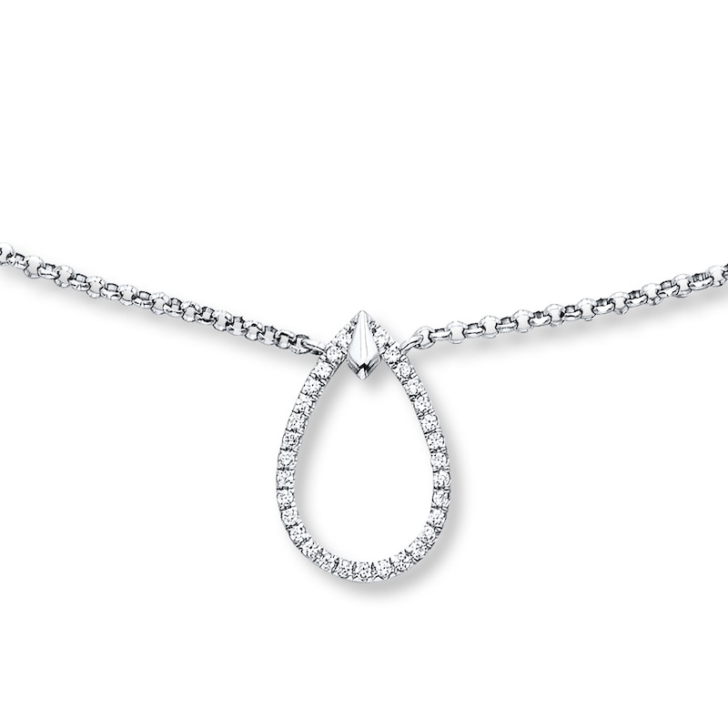 Diamond Teardrop Choker Necklace 1/15 Carat tw Sterling Silver 12"