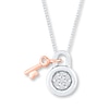 Lock & Key Necklace 1/15 cttw Diamonds Sterling Silver & 10K Rose Gold 18"