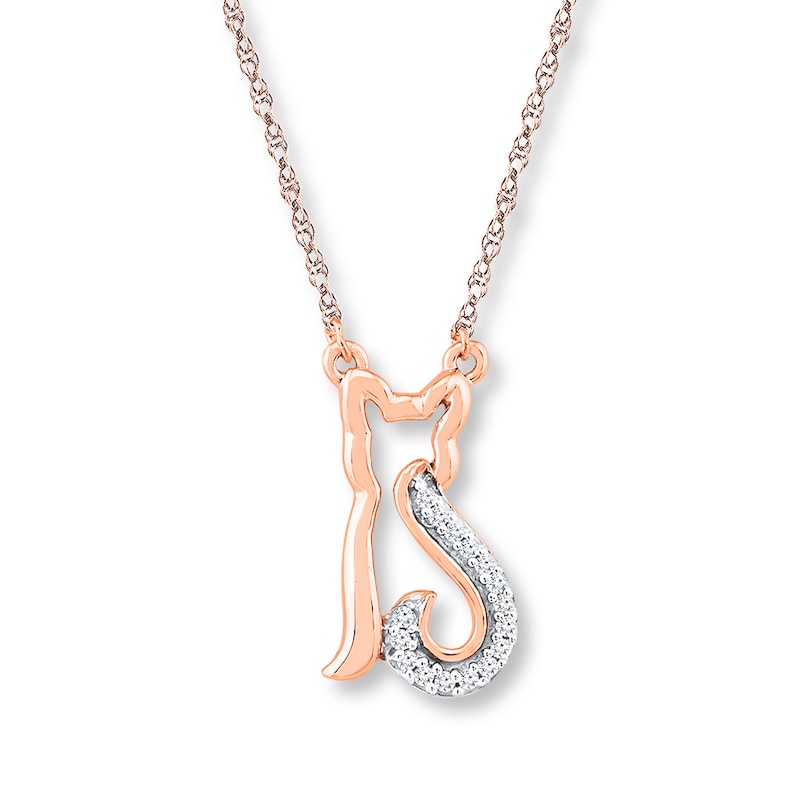 Cat Necklace 1/20 ct tw Diamonds 10K Rose Gold 18"