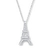 Eiffel Tower Necklace 1/20 ct tw Diamonds 10K White Gold 18"
