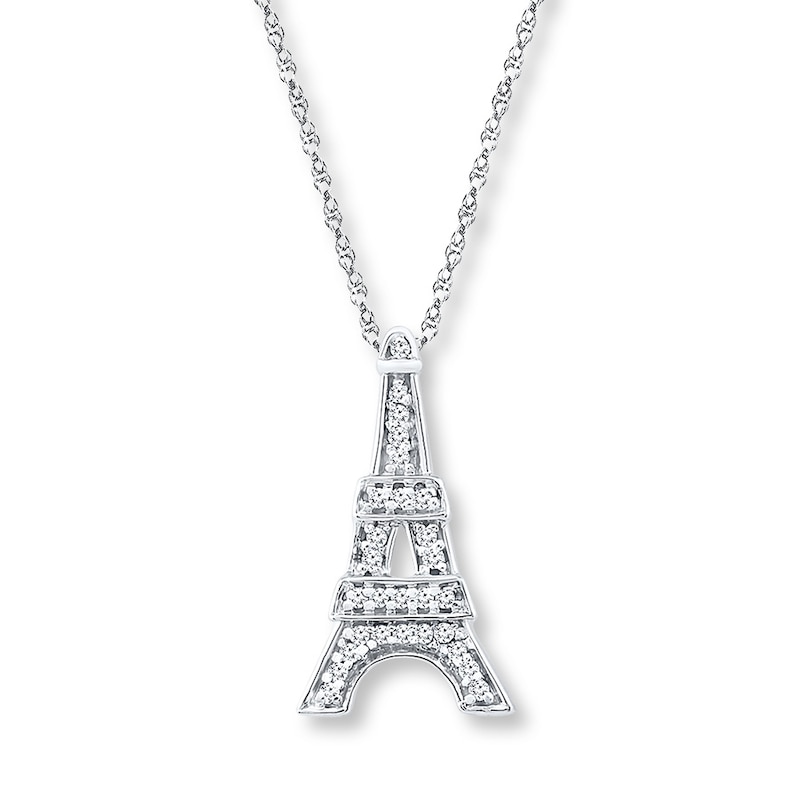 Main Image 1 of Eiffel Tower Necklace 1/20 ct tw Diamonds 10K White Gold 18&quot;
