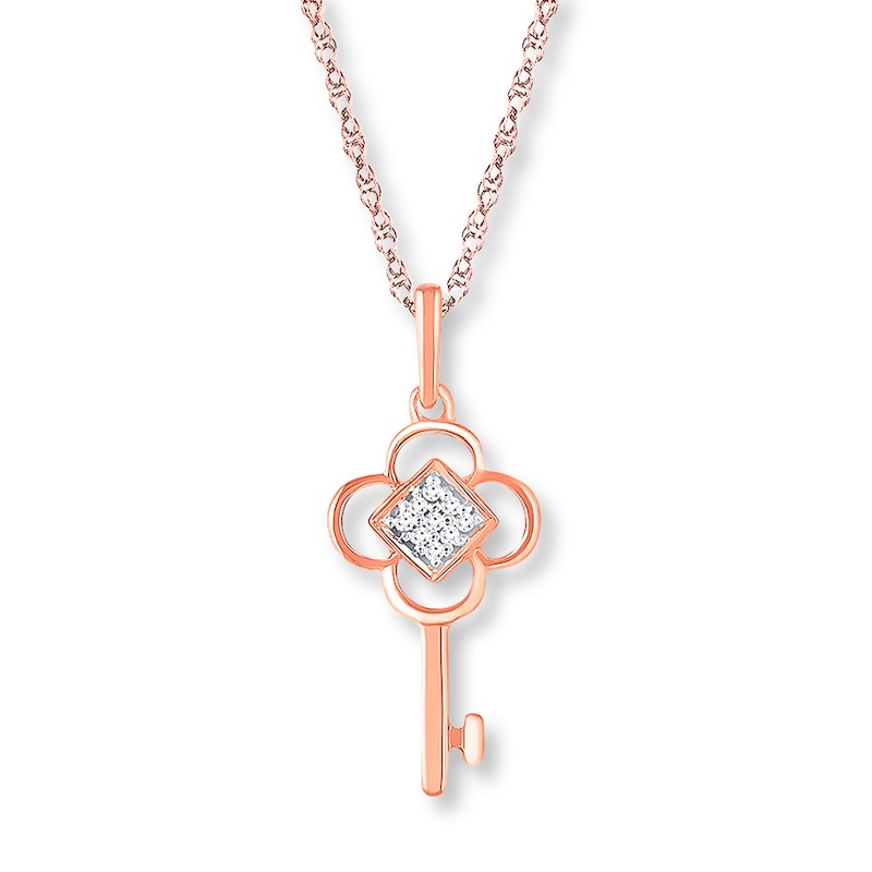Key Necklace Diamond Accents 10K Rose Gold 18"