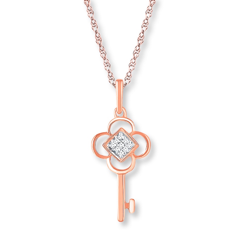 Main Image 1 of Key Necklace Diamond Accents 10K Rose Gold 18&quot;