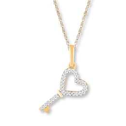Heart Key Necklace 1/20 ct tw Diamonds 10K Yellow Gold 18"