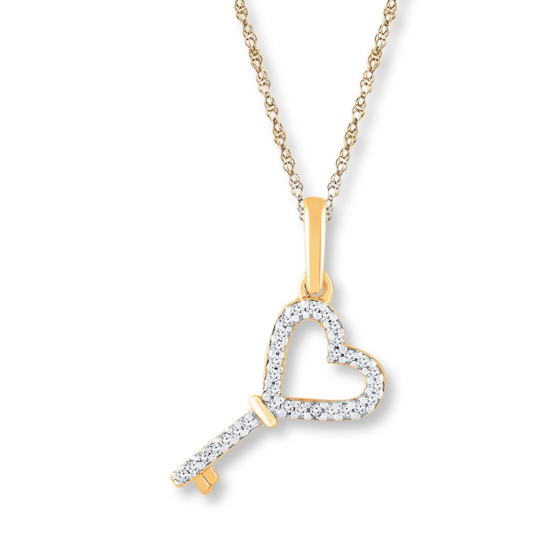 Main Image 1 of Heart Key Necklace 1/20 ct tw Diamonds 10K Yellow Gold 18&quot;
