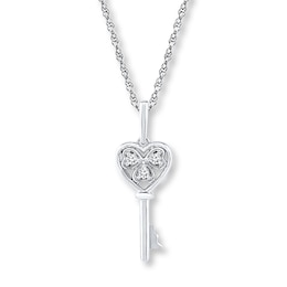 Key Necklace Diamond Accents 10K White Gold 18"