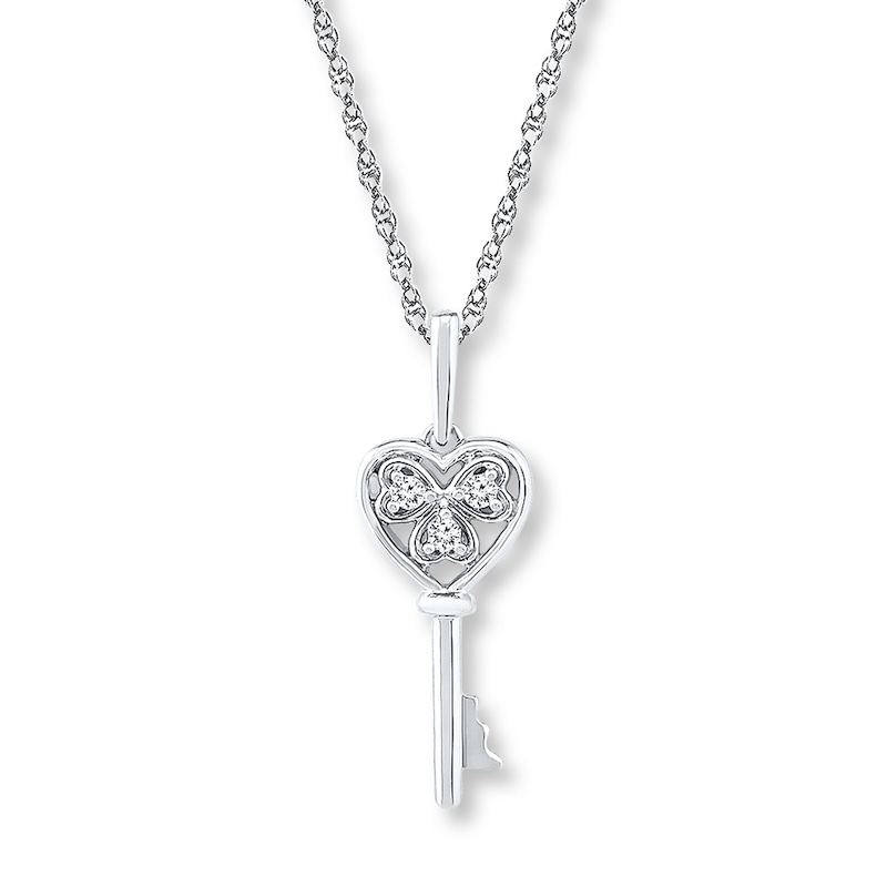 Key Necklace Diamond Accents 10K White Gold 18"