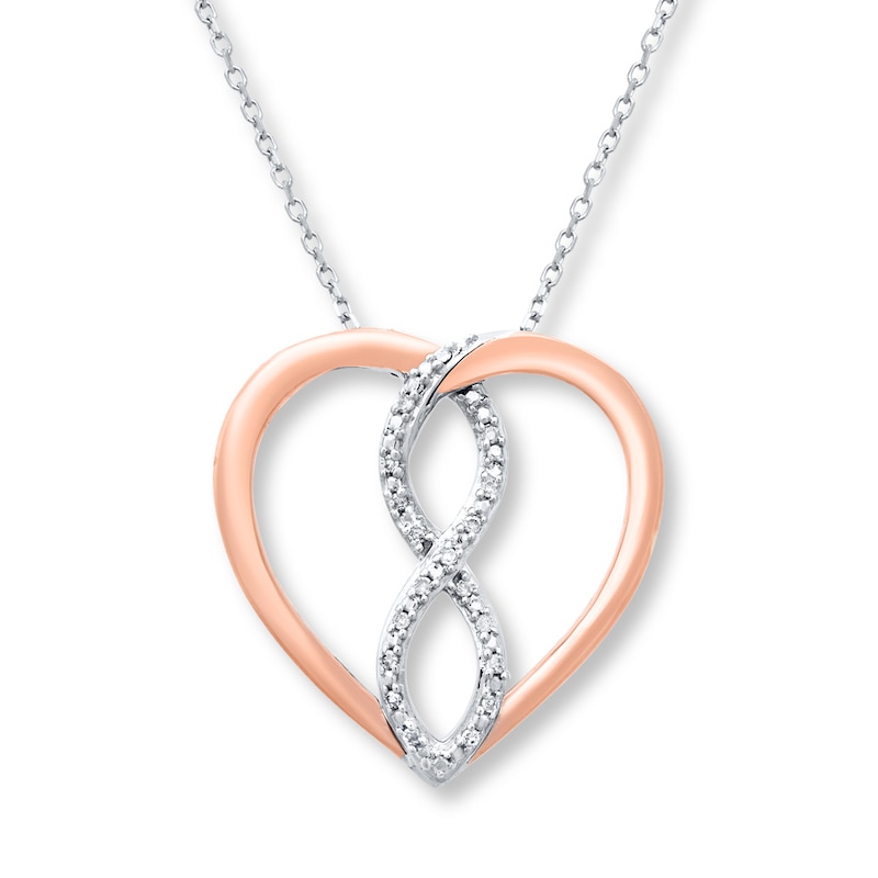 Diamond Infinity Necklace Sterling Silver & 10K Rose Gold 18"
