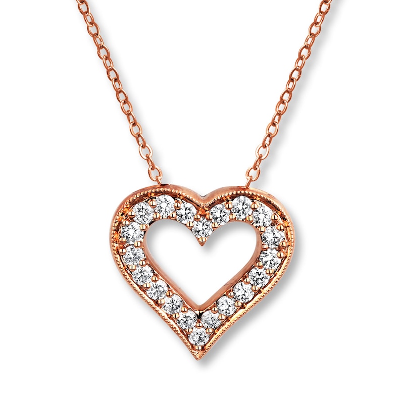 Diamond Heart Necklace 1/2 ct tw Round-cut 10K Rose Gold 19"
