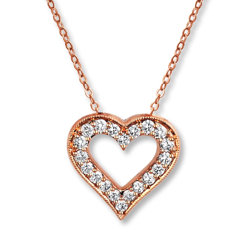 Main Image 1 of Diamond Heart Necklace 1/2 ct tw Round-cut 10K Rose Gold 19"