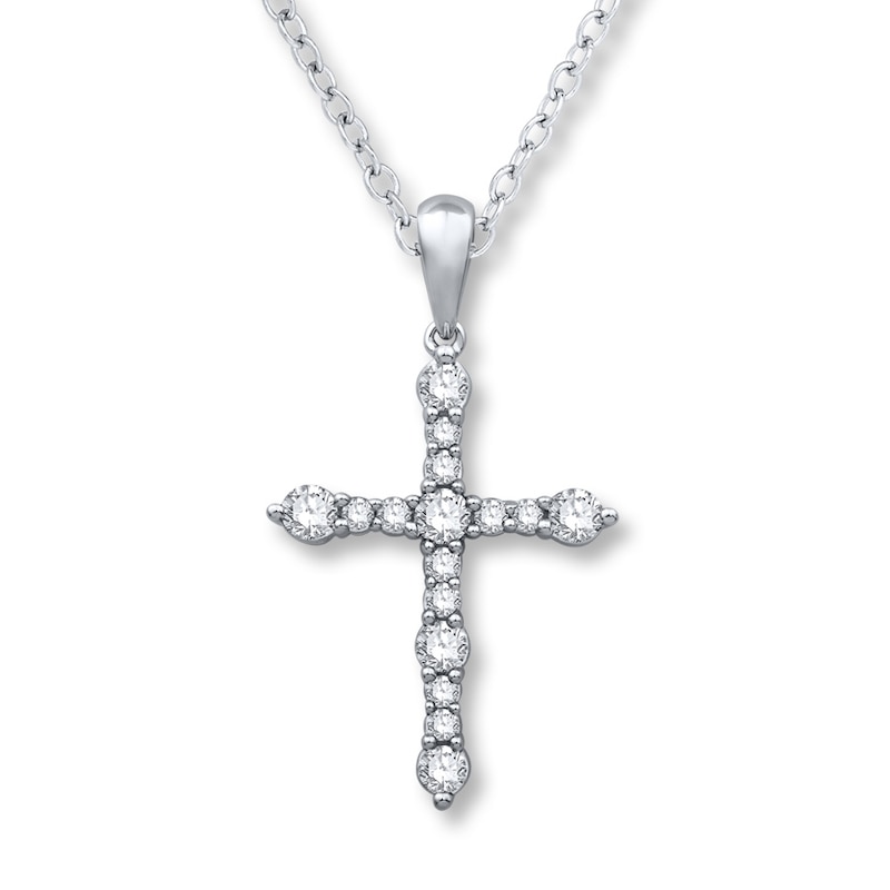 Main Image 1 of Diamond Cross Necklace 1/2 ct tw Round-cut 10K White Gold 19&quot;