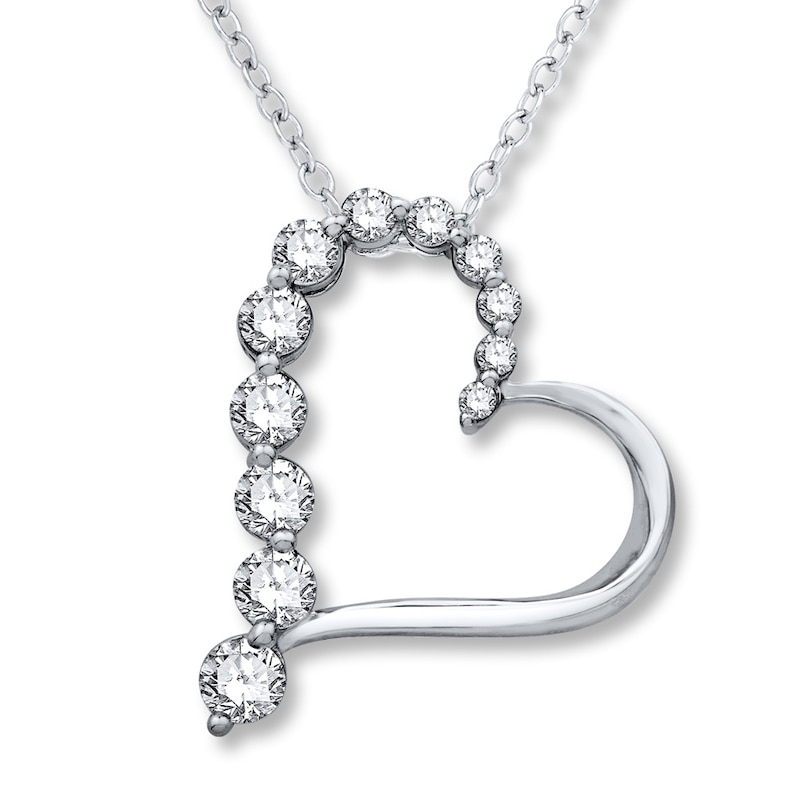Diamond Heart Necklace 1/2 ct tw Round-cut 10K White Gold 19"