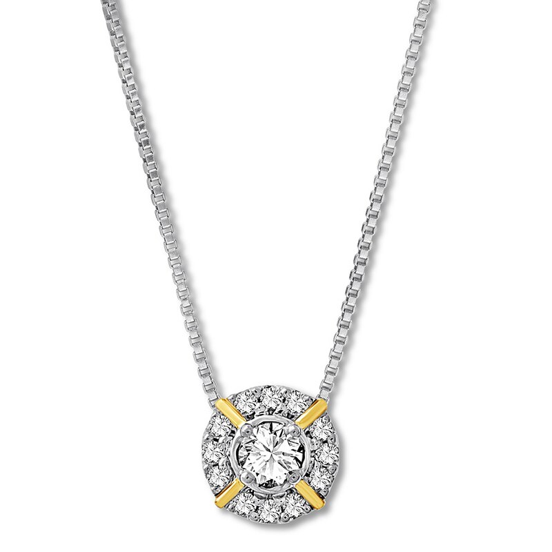 Diamond Necklace 1/4 ct tw Round-cut Sterling Silver & 10K Yellow Gold 18"