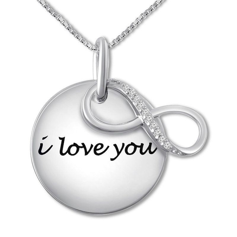"I Love You" Diamond Infinity Necklace Sterling Silver