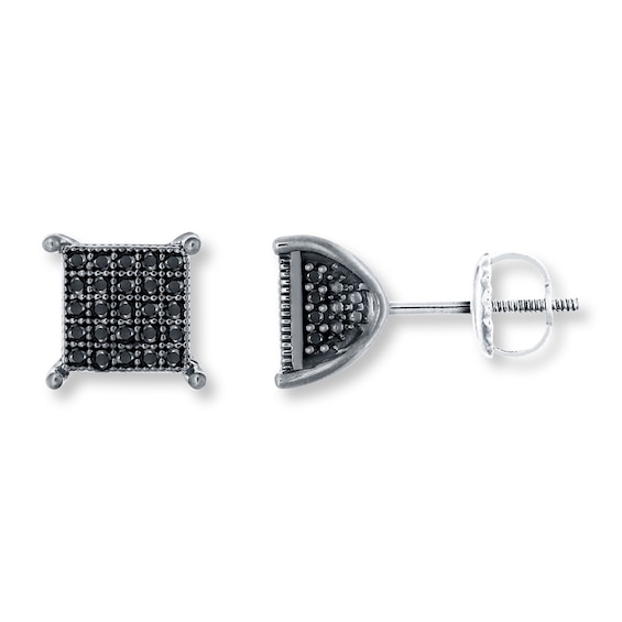 Kay Men's Black Diamond Earrings 1/4 ct tw Round-cut 10K White Gold