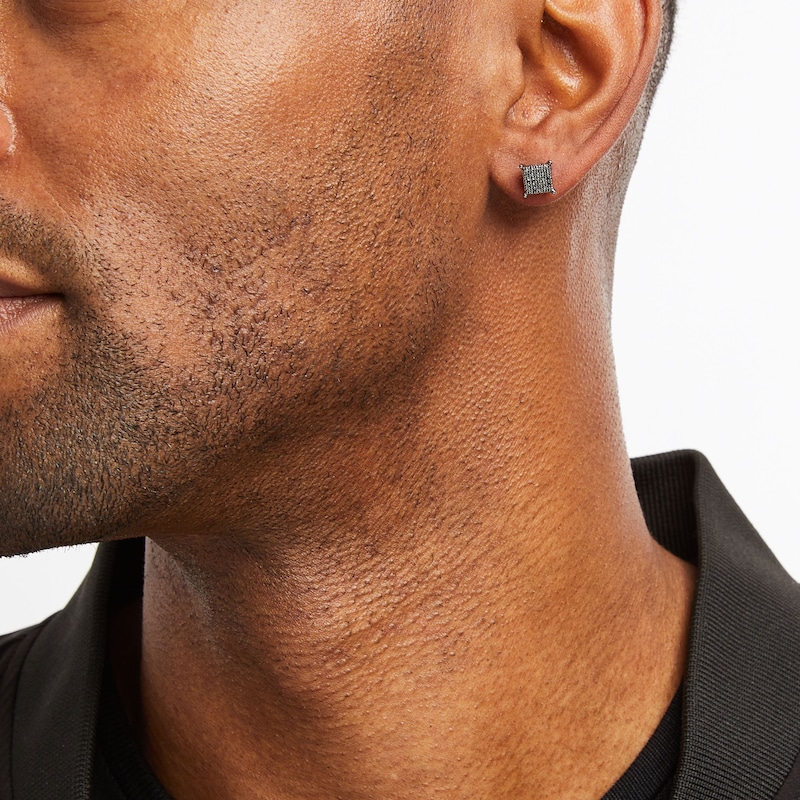 Main Image 2 of Men's Black Diamond Earrings 1/4 ct tw Round-cut 10K White Gold