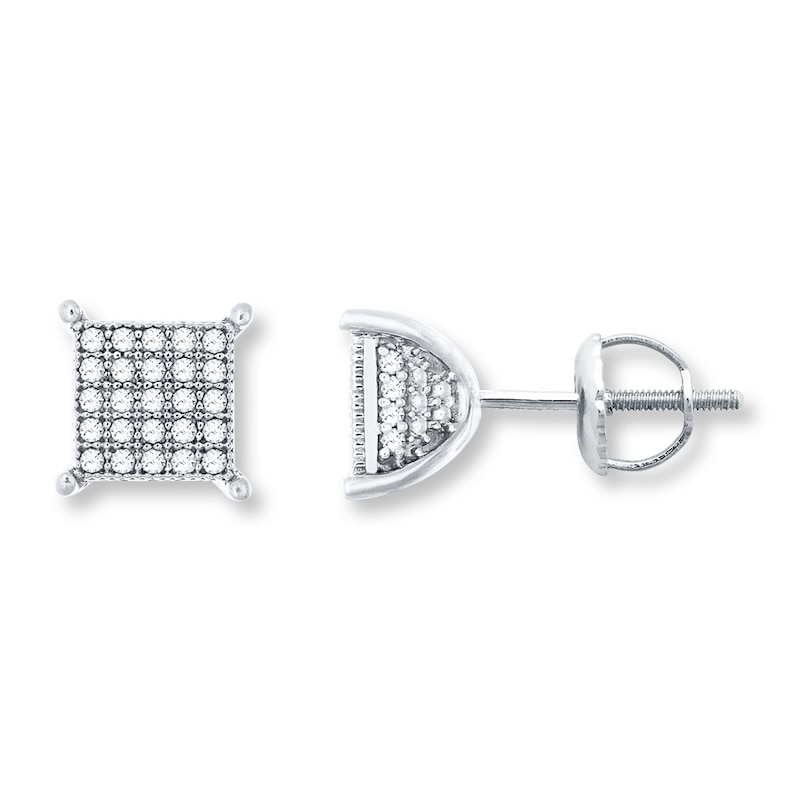 Main Image 1 of Men's Diamond Earrings 1/4 ct tw Round-cut 10K White Gold