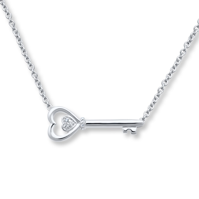 "Key to My Heart" Diamond Key Necklace Sterling Silver