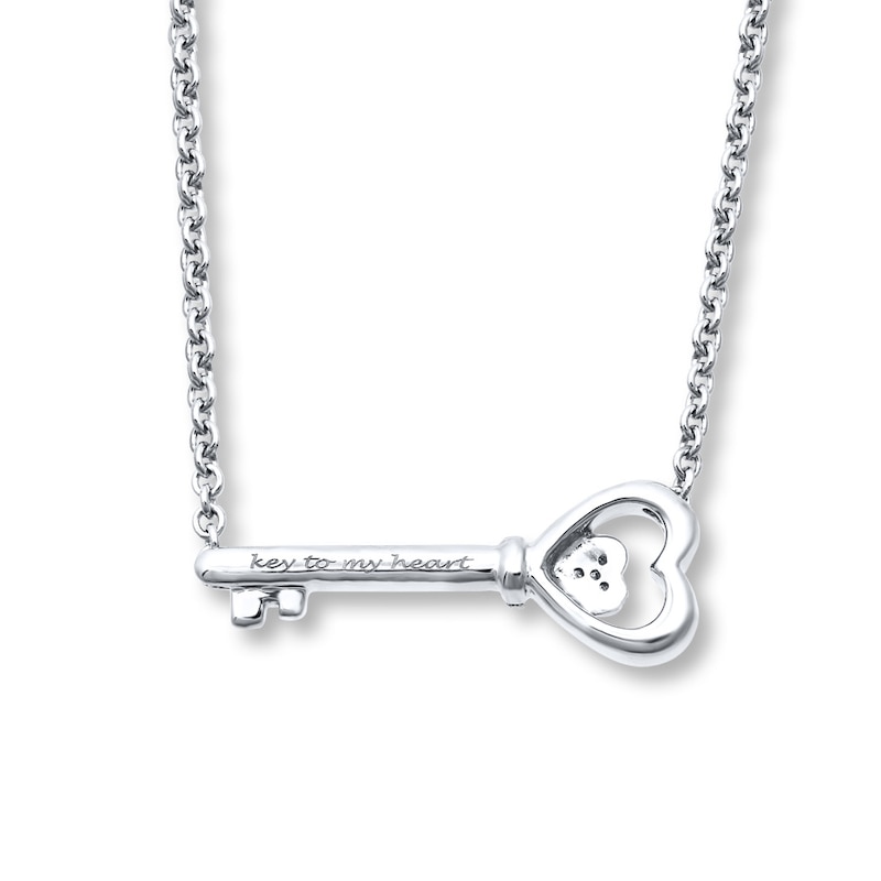 Main Image 2 of &quot;Key to My Heart&quot; Diamond Key Necklace Sterling Silver