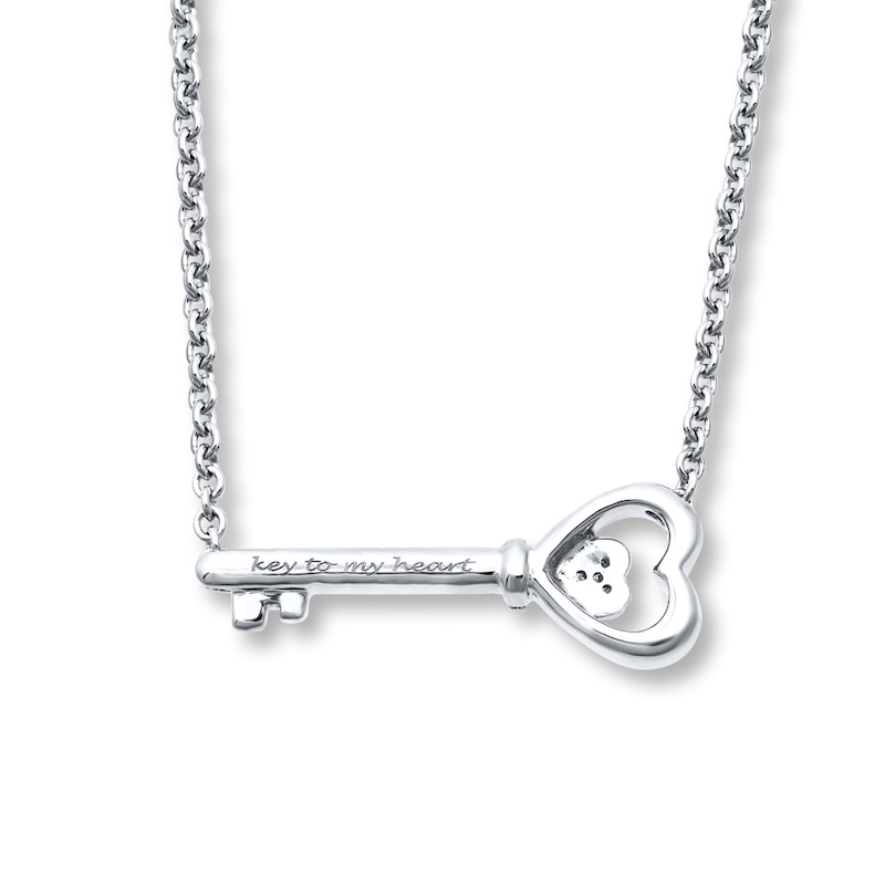 "Key to My Heart" Diamond Key Necklace Sterling Silver