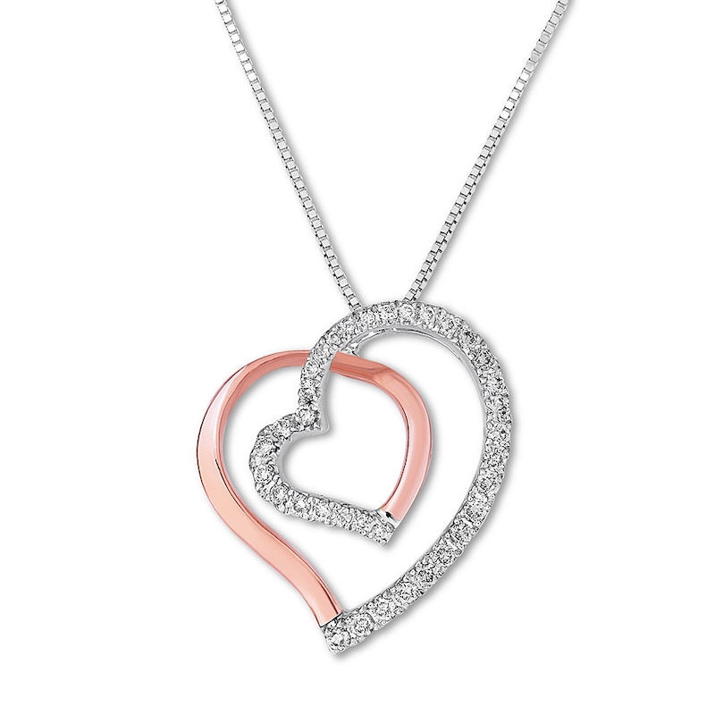 Diamond Heart Necklace 1/5 ct tw Round-cut 10K Two-Tone Gold 18"