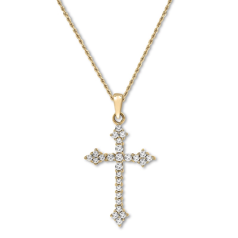 Diamond Cross Necklace 1/4 ct tw Round-cut 10K Yellow Gold 18"