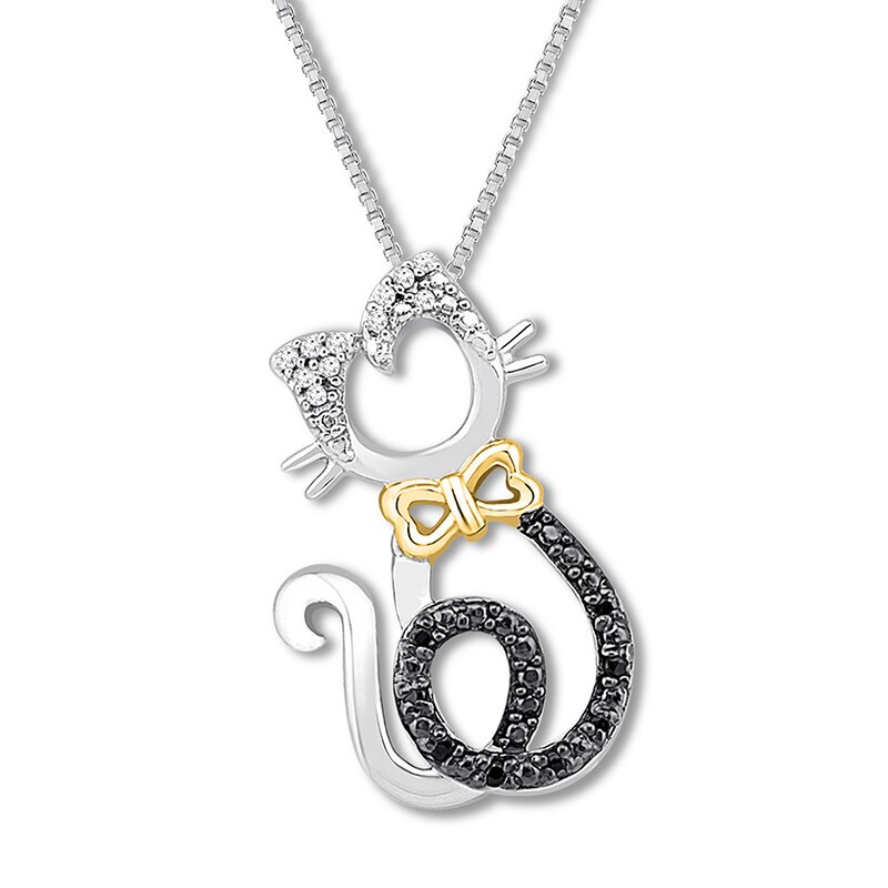 Diamond Kitty Necklace 1/15 ct tw Sterling Silver/10K Gold 18"