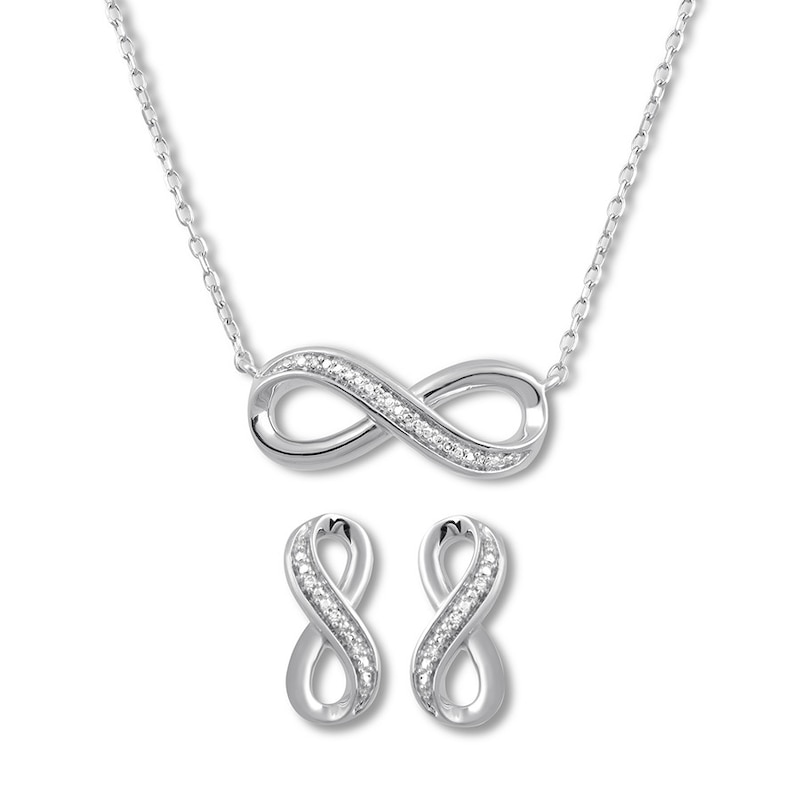 Infinity Boxed Set With Diamonds Sterling Silver Womens