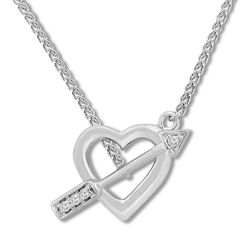 Diamond Arrow & Heart Necklace Sterling Silver 18"