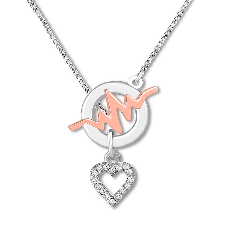 Diamond Heart Necklace 1/20 ct tw Sterling Silver & 10K Rose Gold 18"