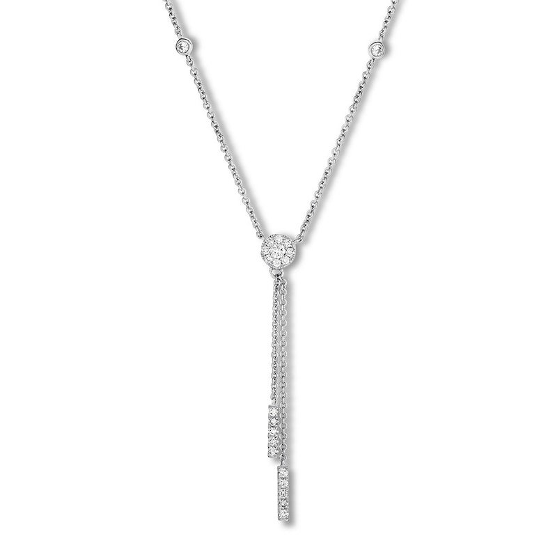 Diamond Lariat Necklace 1/3 ct tw Round-cut 14K White Gold 16.25"