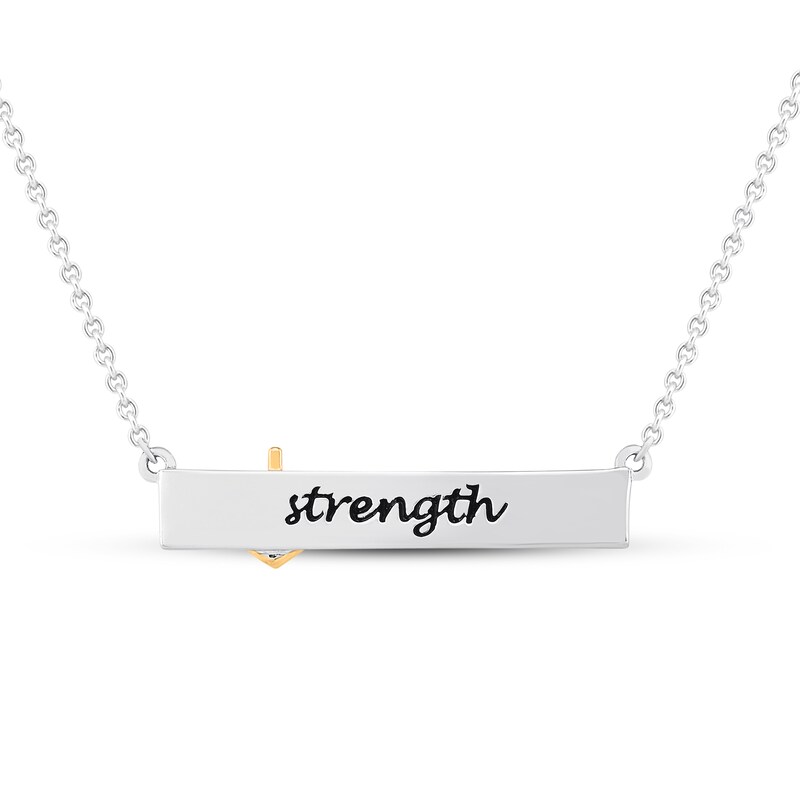"Strength" Bar Necklace Diamond Accent Sterling Silver/10K Gold