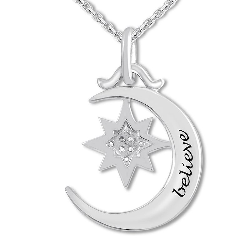 Main Image 2 of &quot;Believe&quot; Diamond Moon & Star Necklace Sterling Silver