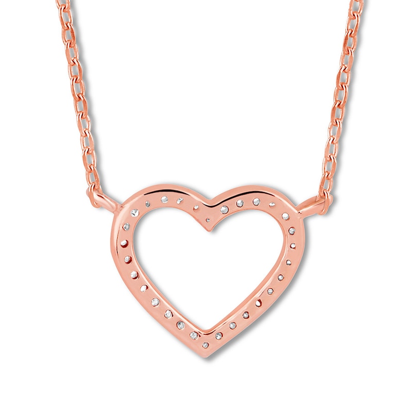 Petite Diamond Heart Choker Necklace 1/20 ct tw 10K Rose Gold 12.75"