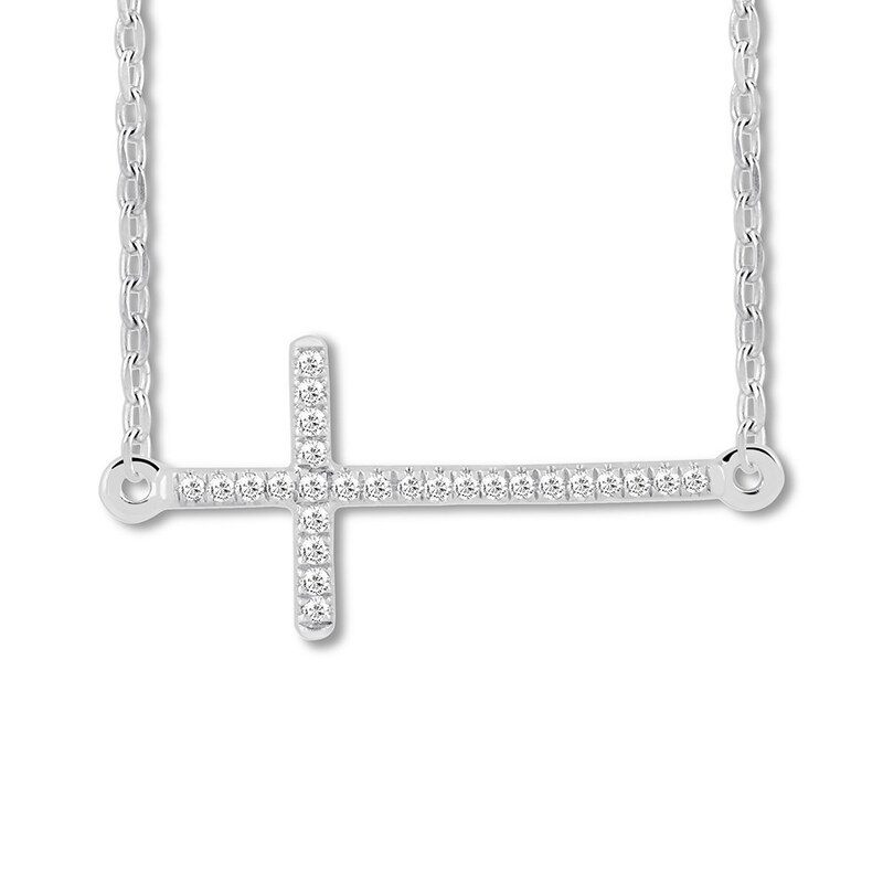 Main Image 1 of Diamond Cross Choker Necklace 1/20 ct tw 10K White Gold 16.75"