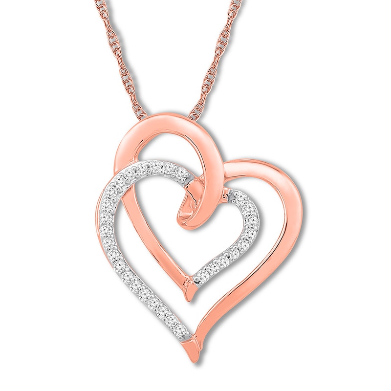 Main Image 1 of Double Heart Diamond Necklace 1/8 Carat tw 10K Rose Gold 18&quot;