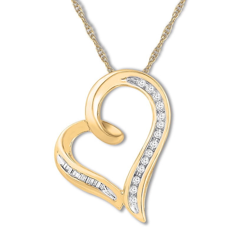 Diamond Heart Necklace 1/10 Carat tw Round-cut 10K Yellow Gold 18"