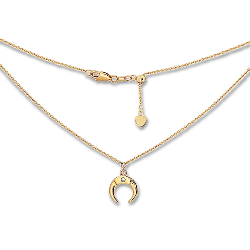 Diamond Crescent Choker Necklace 14K Yellow Gold 16"