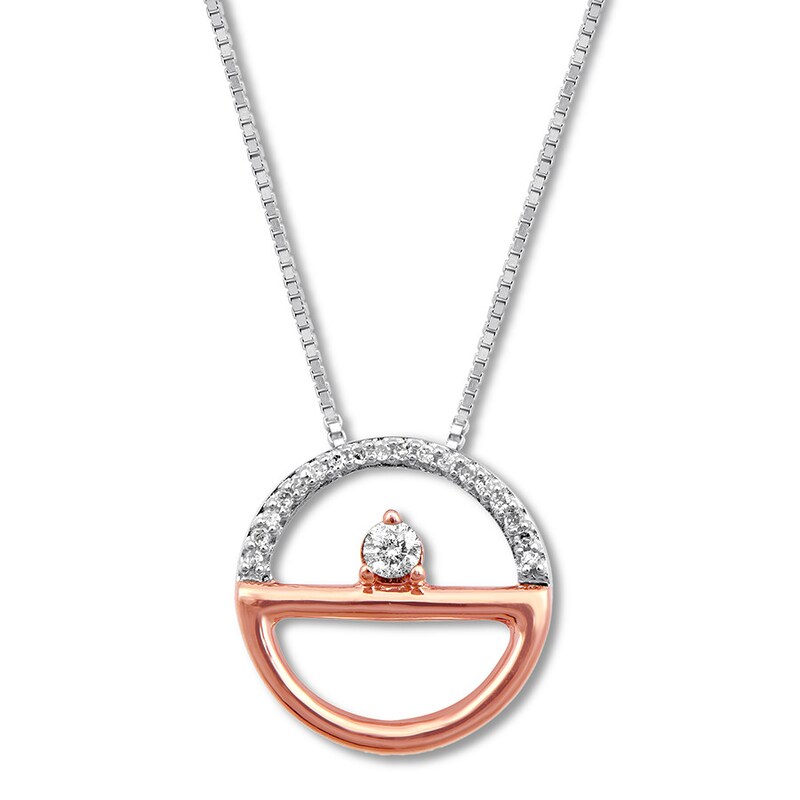 Diamond Geometric Necklace 1/15 ct tw Sterling Silver & 10K Rose Gold 18"