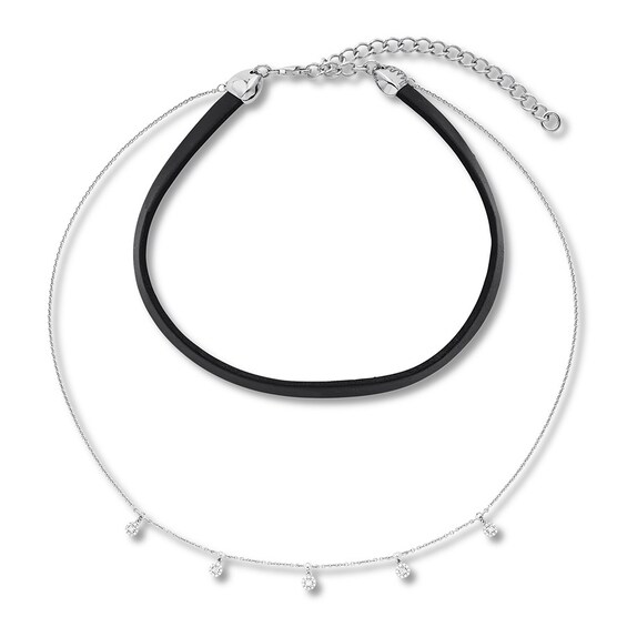 Layered Choker Necklace 1/5 ct tw Diamonds Sterling Silver 12"