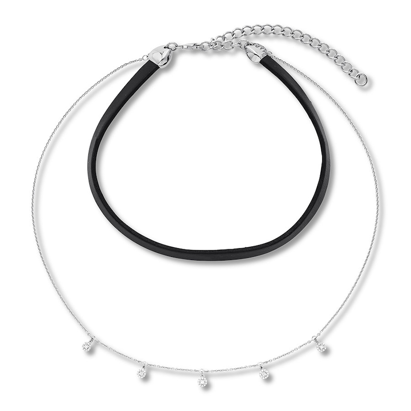 Main Image 1 of Layered Choker Necklace 1/5 ct tw Diamonds Sterling Silver 12&quot;