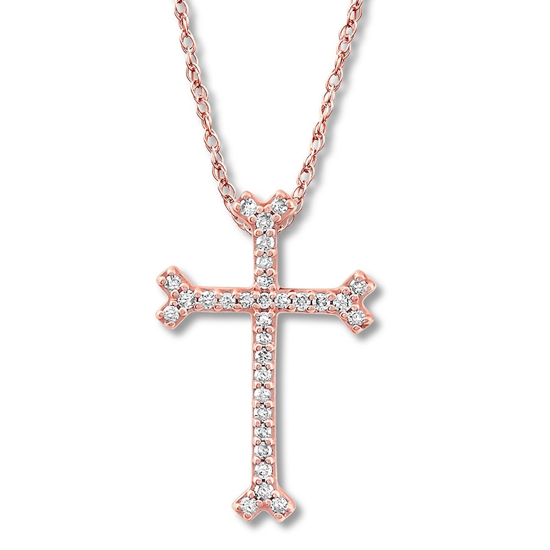Diamond Cross Necklace 1/10 ct tw Round-cut 10K Rose Gold 18"