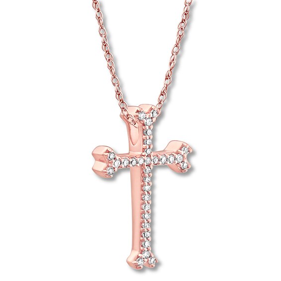 Diamond Cross Necklace 1/10 ct tw Roundcut 10K Rose Gold Kay