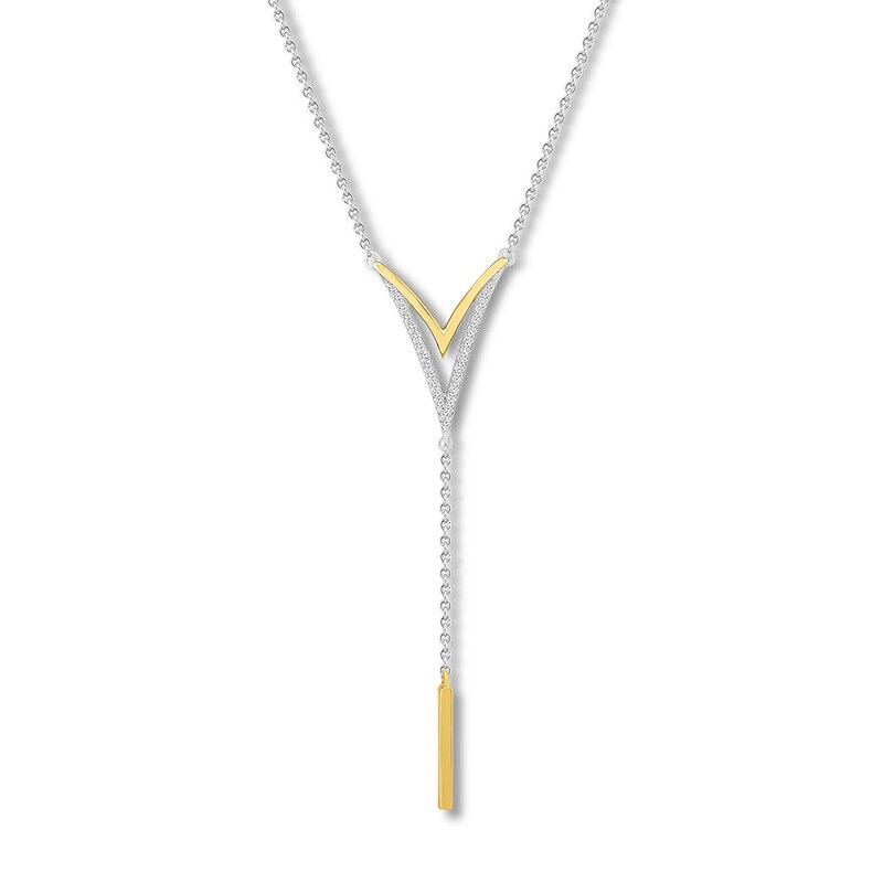 Diamond Lariat Necklace 1/6 ct tw Sterling Silver & 10K Yellow Gold 19.5