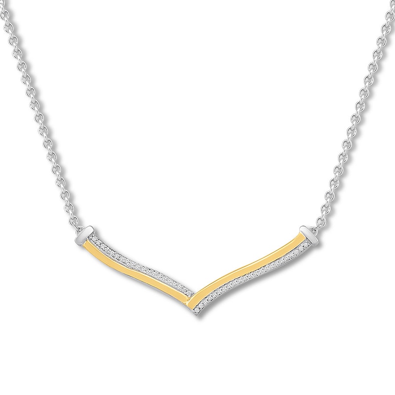 Reversible Diamond Necklace 1/4 ct tw Sterling Silver & 10K Gold 18"