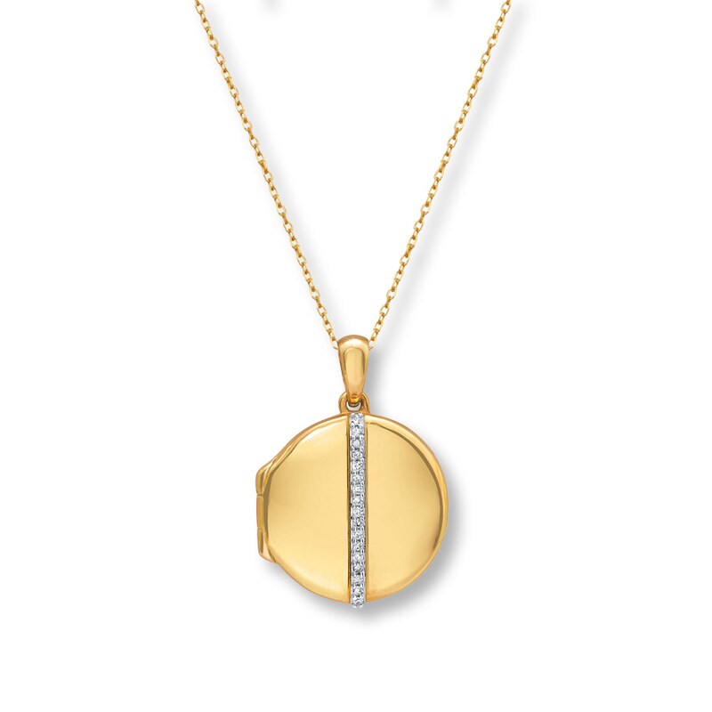 Diamond Locket Necklace 1/15 ct tw Round-cut 10K Yellow Gold 18"