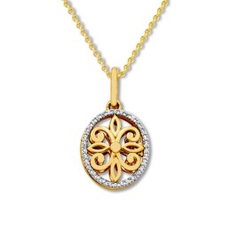 Diamond Locket Necklace 1/15 ct tw Round-cut 10K Yellow Gold 18&quot;